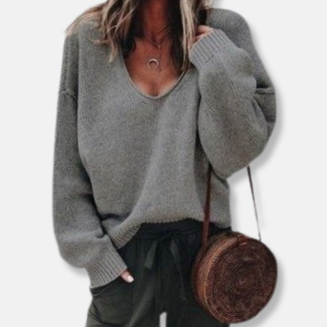 Women’s Sweater – Wool Knit – Relaxed Fit – Deep V-Neck – Long Sleeve Casual Style