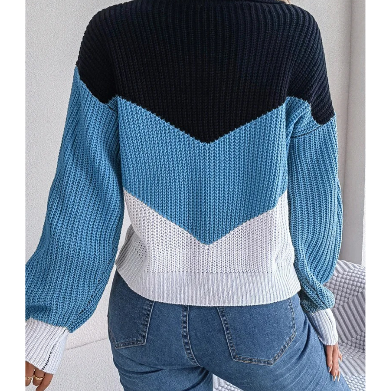 Women's contrast color lapel knitted pullover sweater