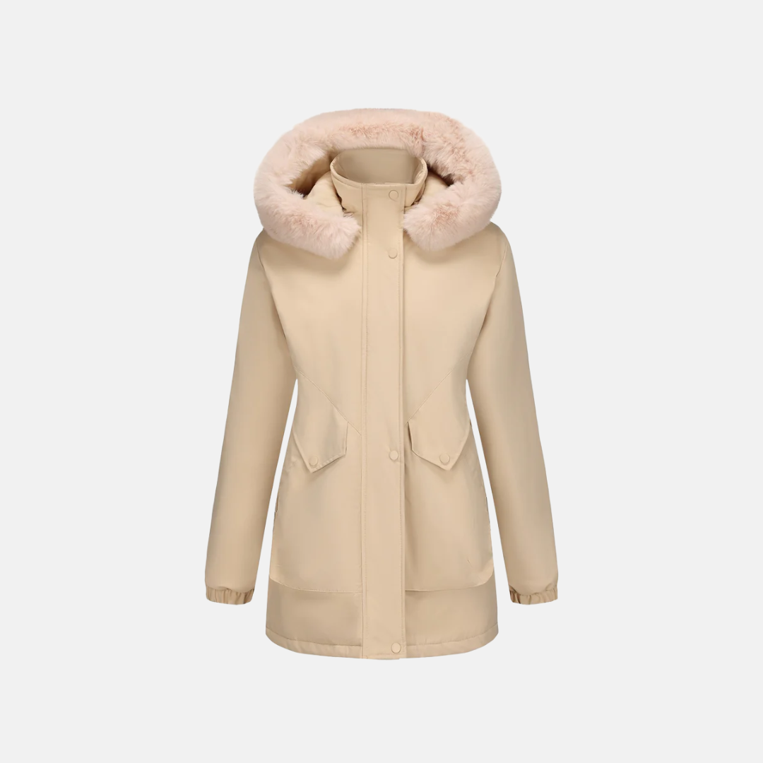 Women’s Jacket - Woven - Mid-Thigh Length - Adjustable Waist - Faux Fur Hood