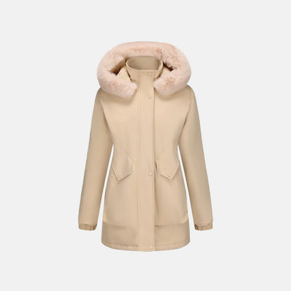 Women’s Jacket - Woven - Mid-Thigh Length - Adjustable Waist - Faux Fur Hood