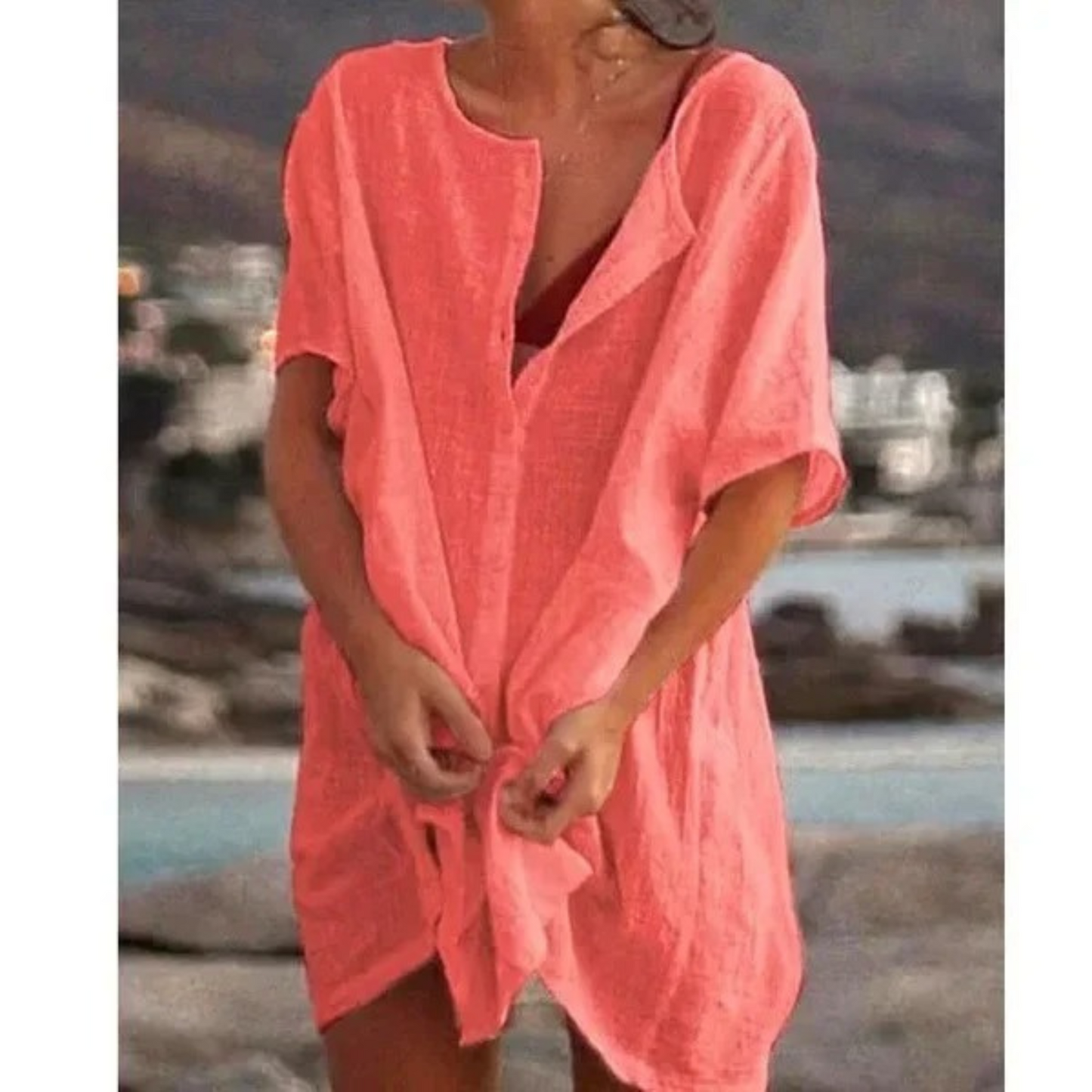 Women's Tunic Dress  - Button Down - Short Sleeve Breathable Fit