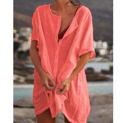 Women's Tunic Dress  - Button Down - Short Sleeve Breathable Fit