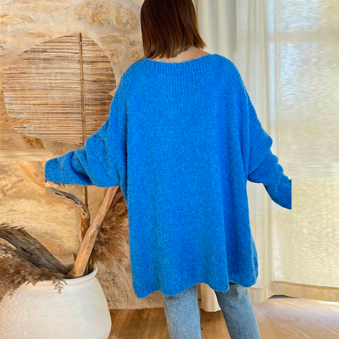 Loose Knit V-Neck Letter Sweater
