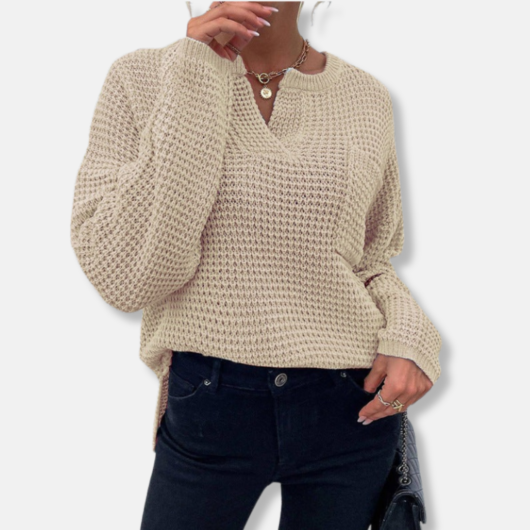 Knit Relaxed Fit Notched V-Neck Sweater