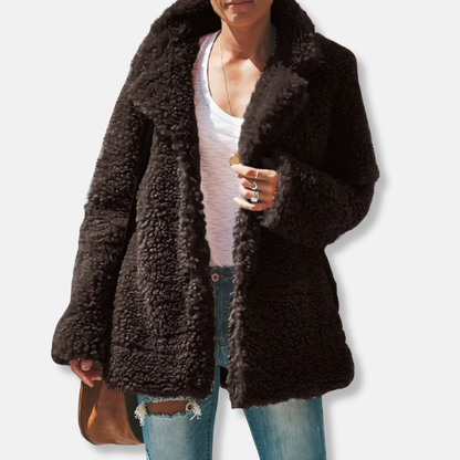 Isla Fleece Teddy Coat | Oversized Lapel Collar Coat