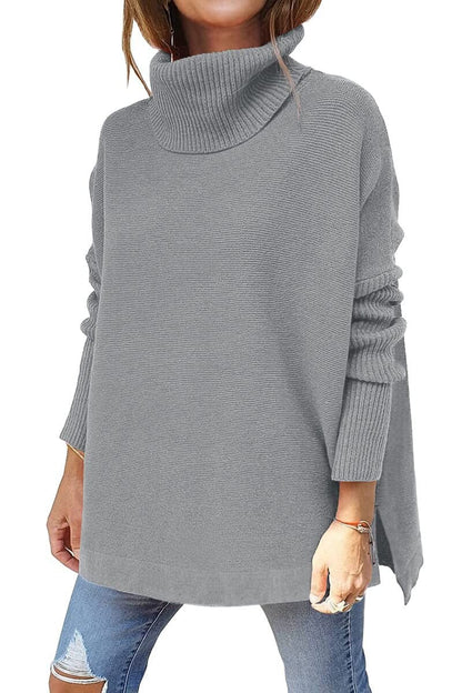 Women's mid-length high neck bat sleeve pullover sweater