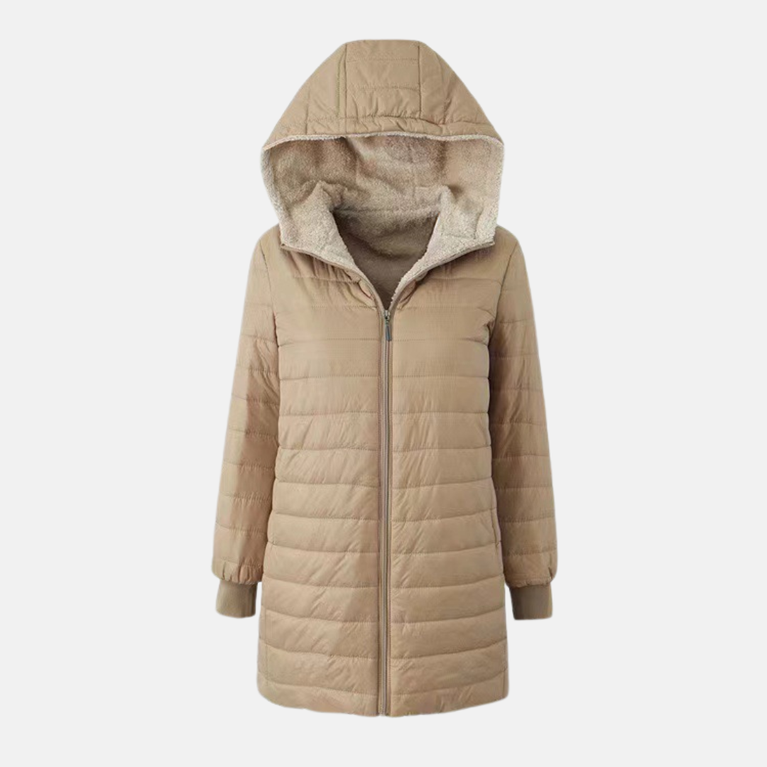 Quilted Insulated Hooded Mid-Length Puffer Coat 