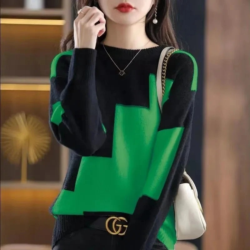 Women's oversized color block loose soft knit sweater