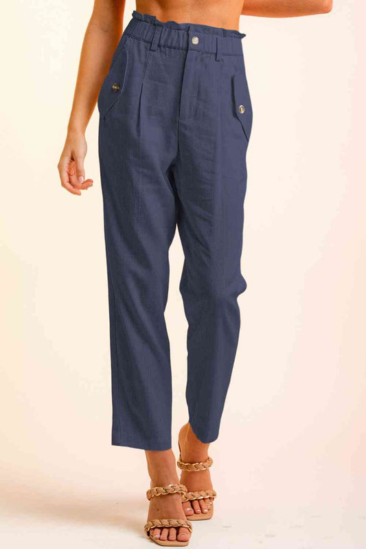 High Waist Paperbag Tapered Cropped Pants