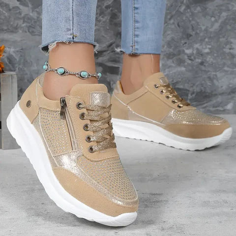 Women's Sneakers - Lace-Up & Side Zipper - Breathable Casual Comfort Shoes