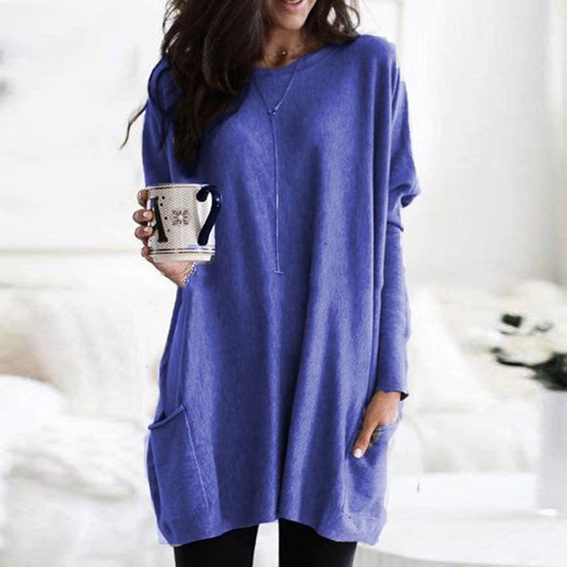 Long sleeve casual pocket midi t-shirt for women