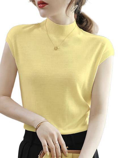 Sleeveless high-neck knit top with a fitted design for women