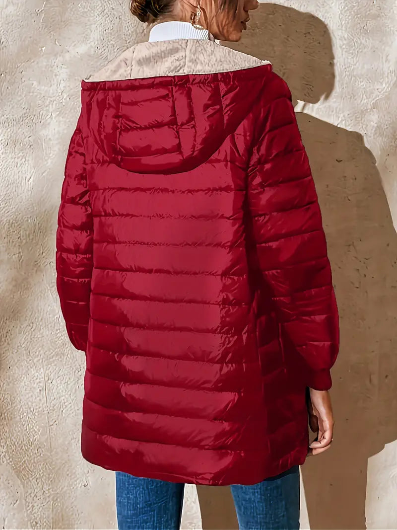 Women's mid-length hooded quilted jacket