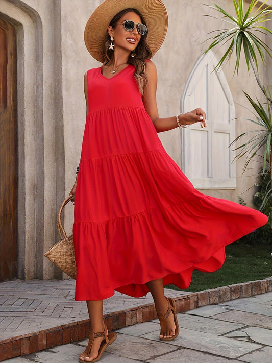 Tiered Sleeveless A-Line Casual Maxi Dress