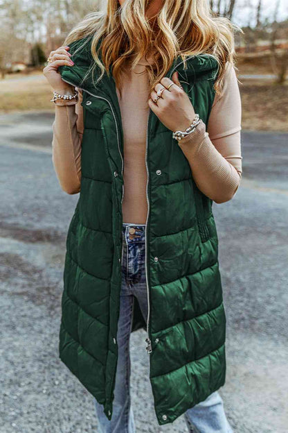 Paula - longline hooded sleeveless puffer vest