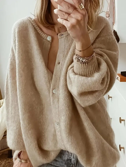 Women's plain round neck long-sleeve sweater