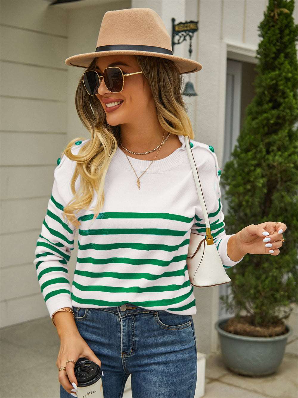 Lindiwe - button striped pullover sweater