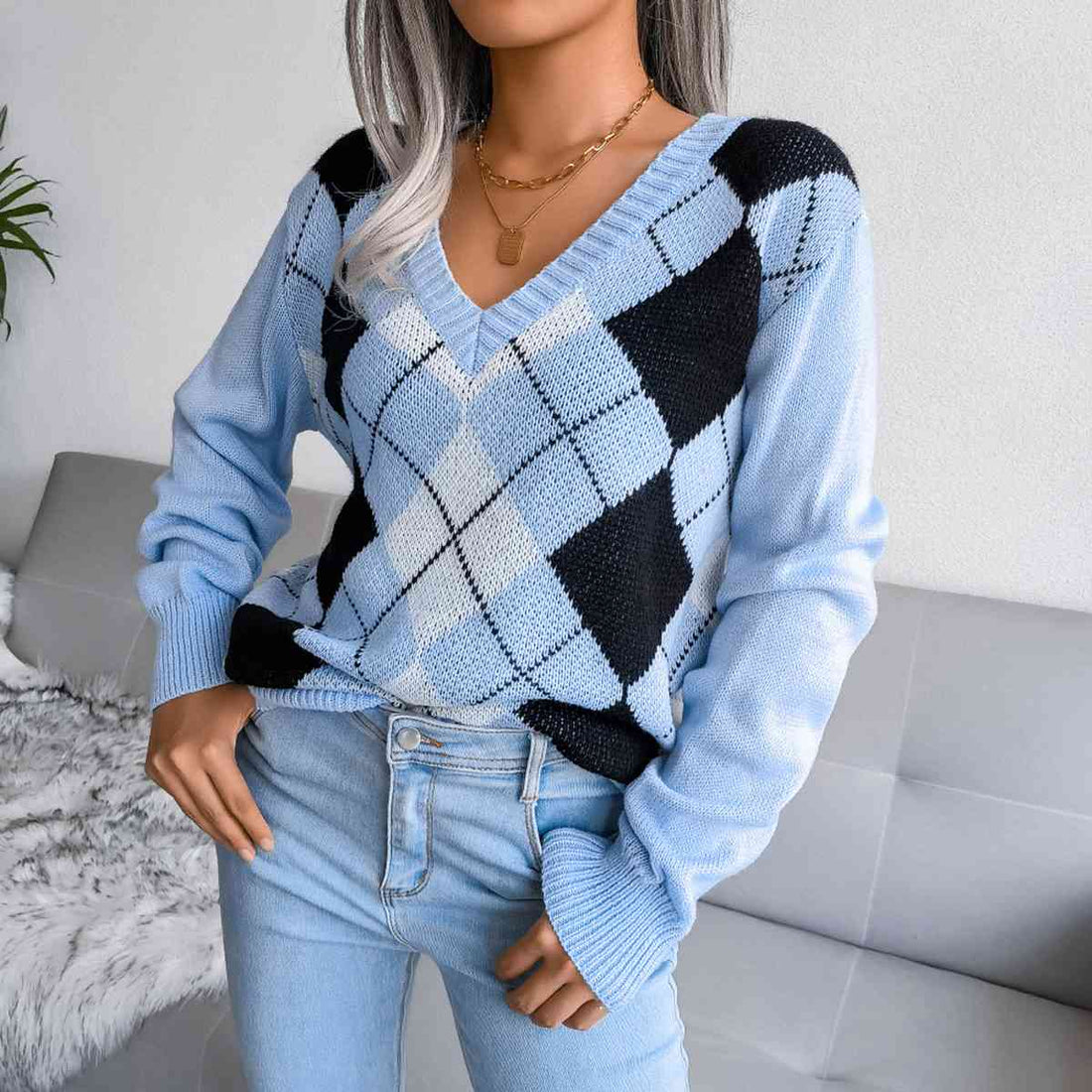 Stylish women's v-neck sweater