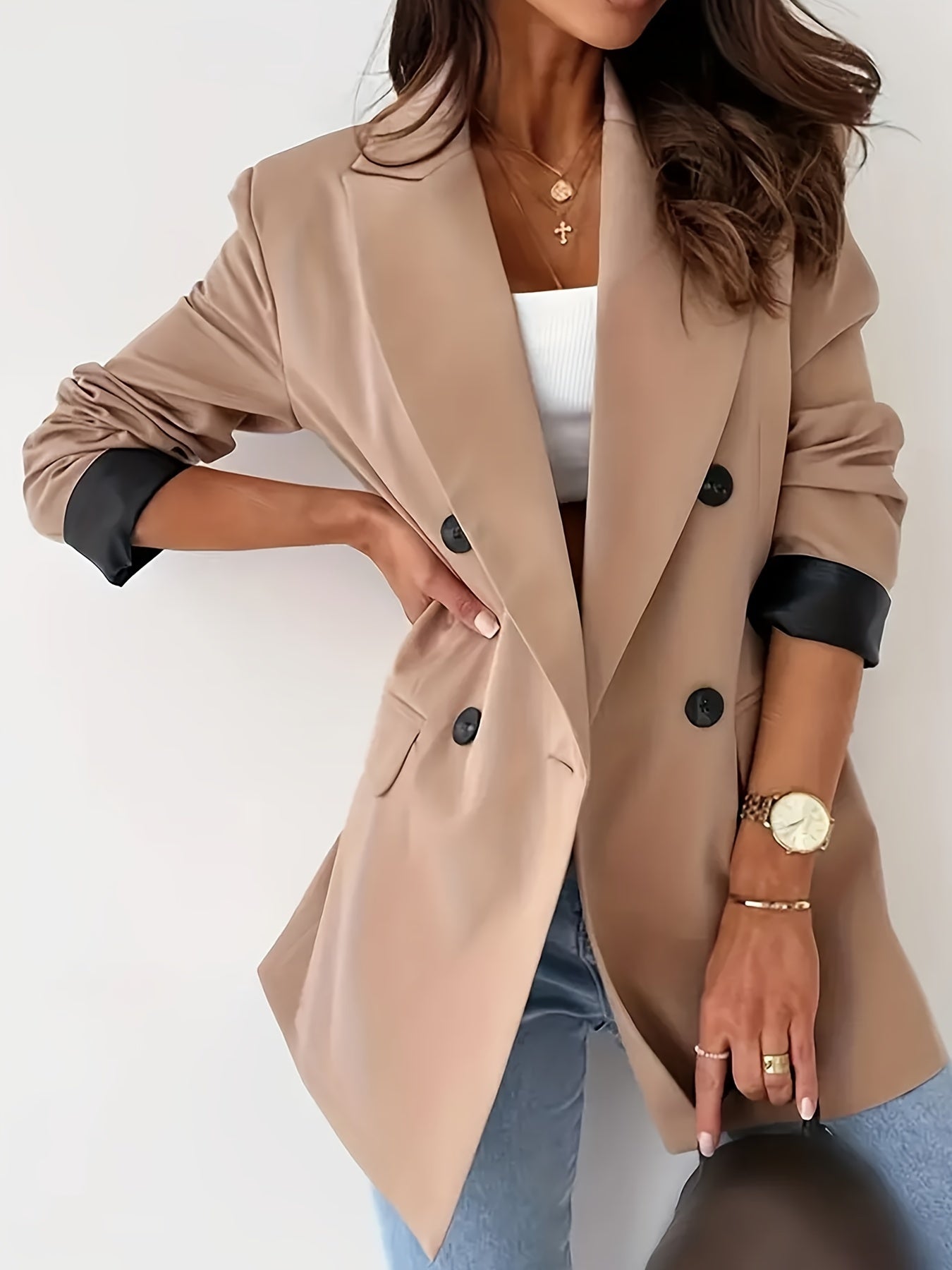Women’s Blazer – Double-Breasted Tailored Fit – Notched Lapel – Long Sleeve – Structured