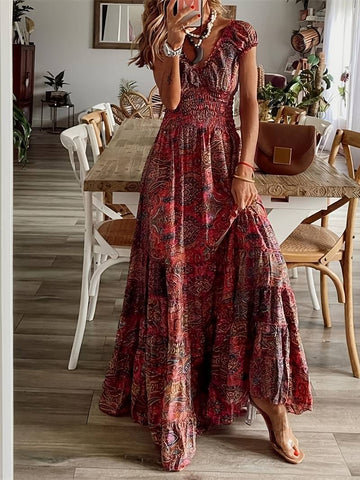 Wilder - Long Dress with Ruffled Neckline and Floral Print