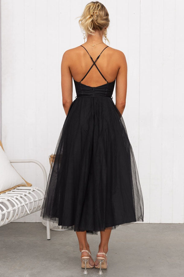 Women's Tulle Maxi Dress - Spaghetti Straps - Fitted Bodice - Layered Flowing Skirt