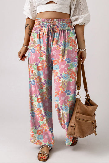 Casual loose wide leg floral pants for women