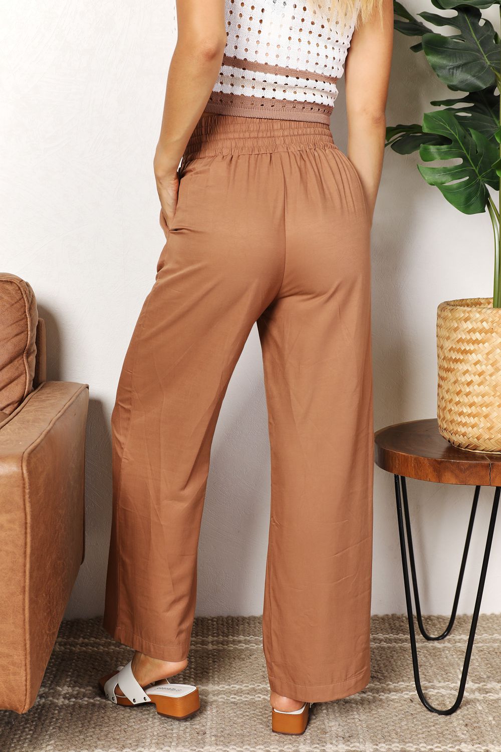 Lia - double take drawstring smocked waist wide leg pants