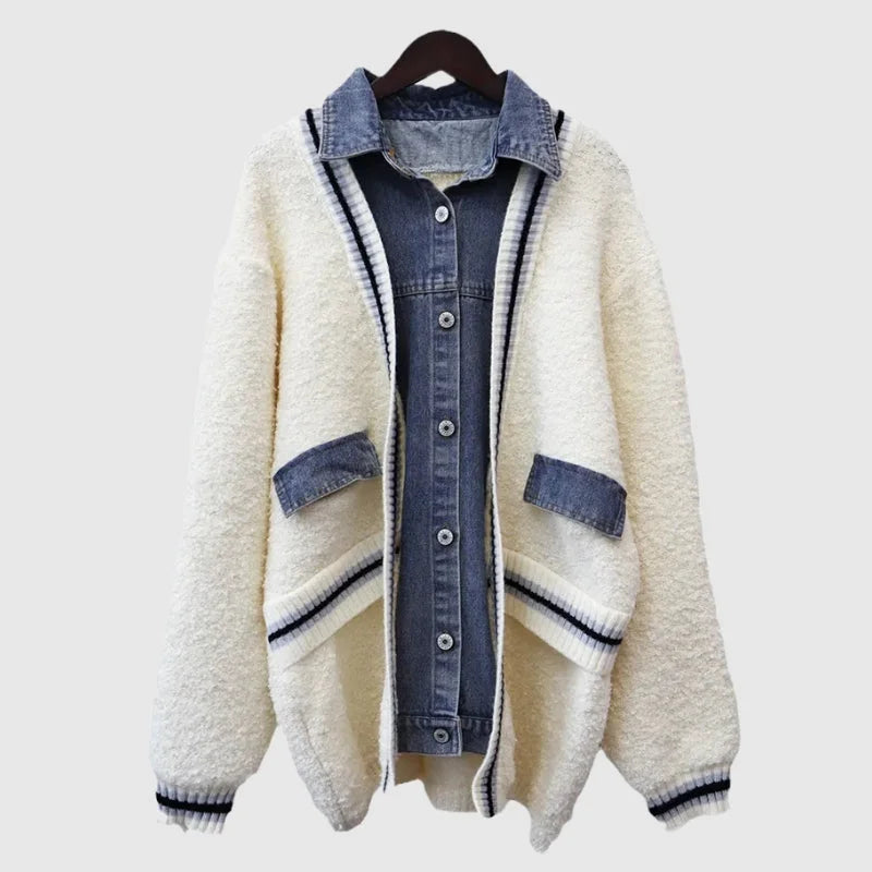 Women's vintage patchwork jacket with front pocket