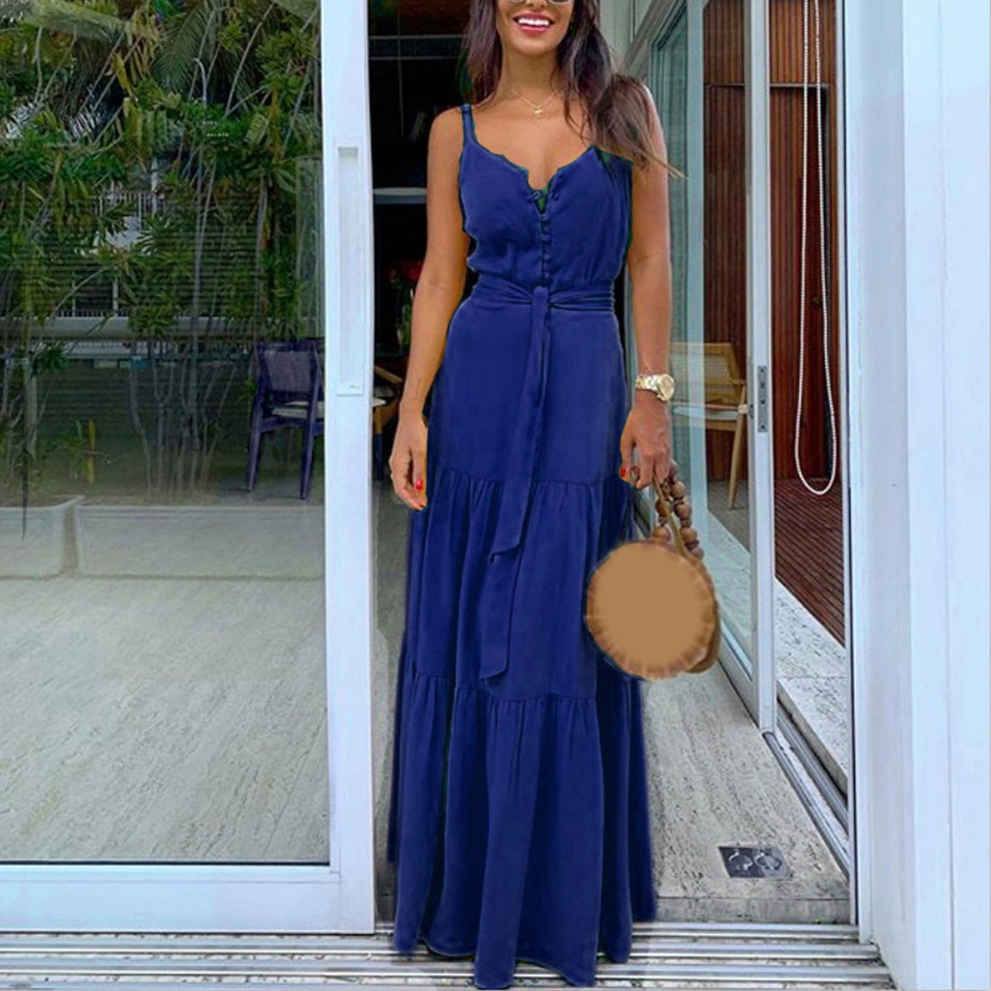 Marleen - maxi summer dress with v-neck and waistband