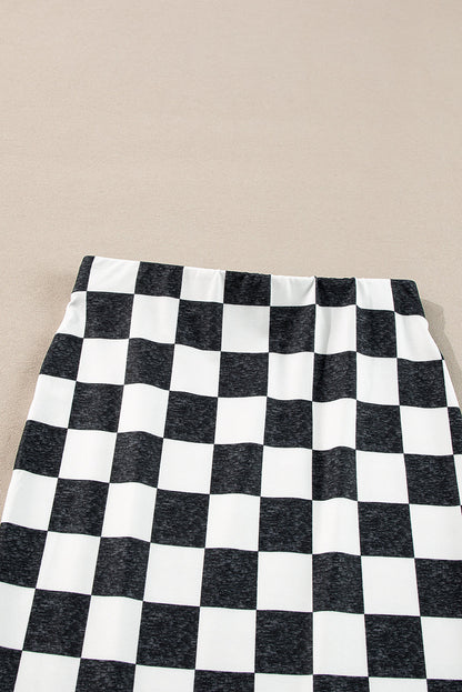 Retro medium-length plaid skirt with slit for women
