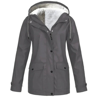 Women's Hooded Raincoat - Waterproof - Faux Fur Lined - Adjustable Cuffs - Zip Closure