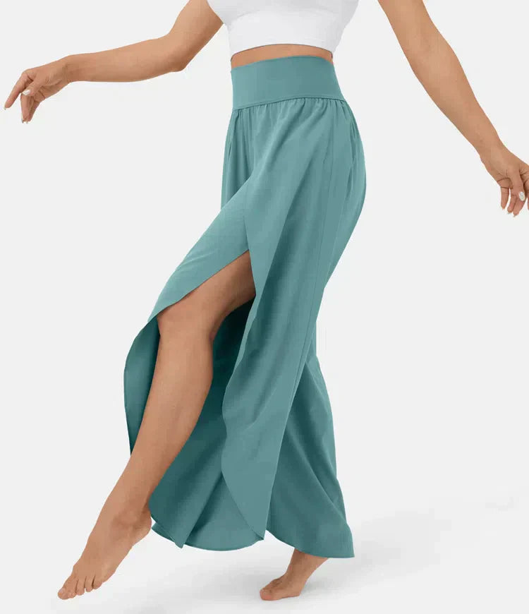 Women's high waist asymmetrical hem trousers
