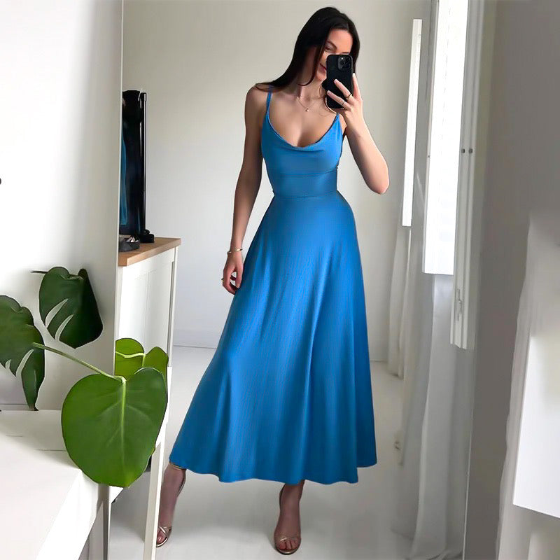 Women's Maxi Dress - Fitted Bodice - Spaghetti Straps - Flowy A-Line Silhouette