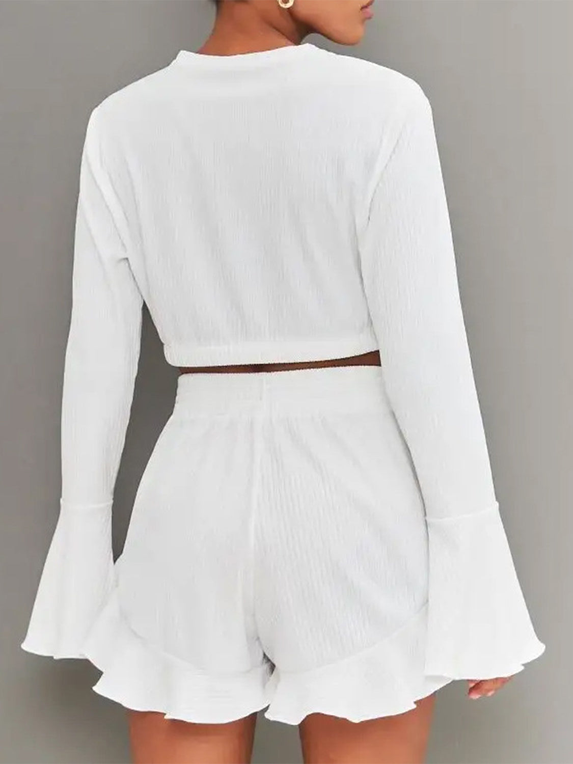 Women's lace long sleeve pajama shorts set