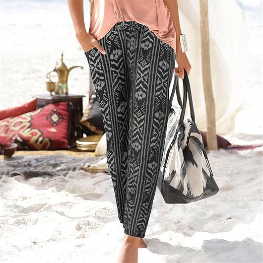 Retro Print Lace-Up Beach Pants
