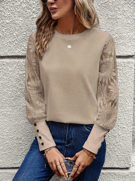 Floral Sleeve Casual Button Cuff Top