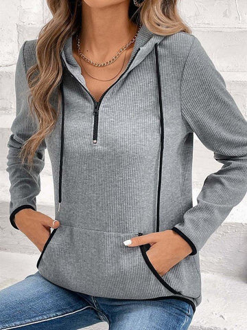 Women's gray half-zippered sweater