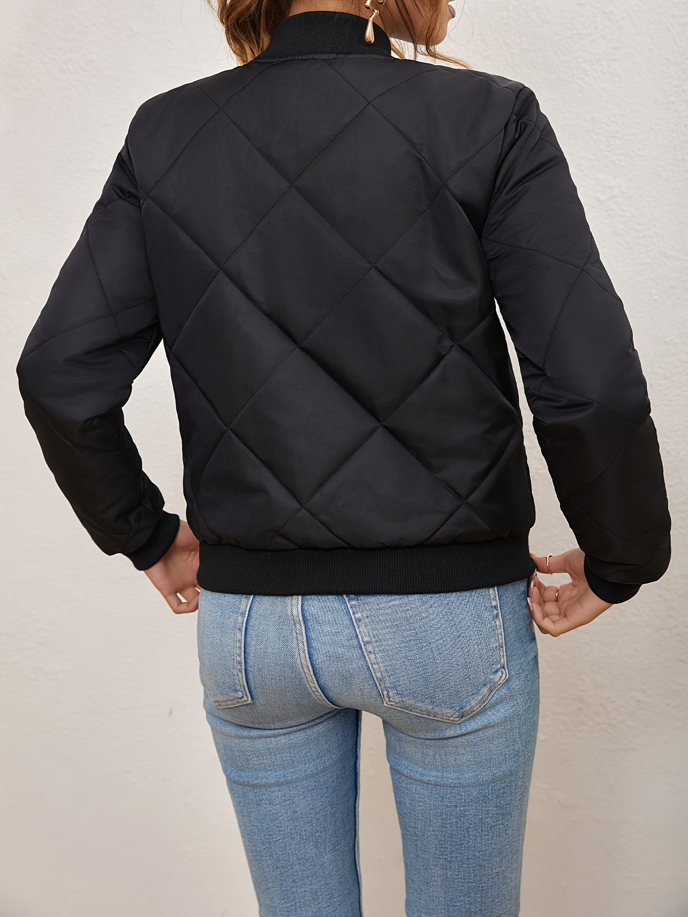 Quilted Argyle Cropped Fit Bomber Jacket 