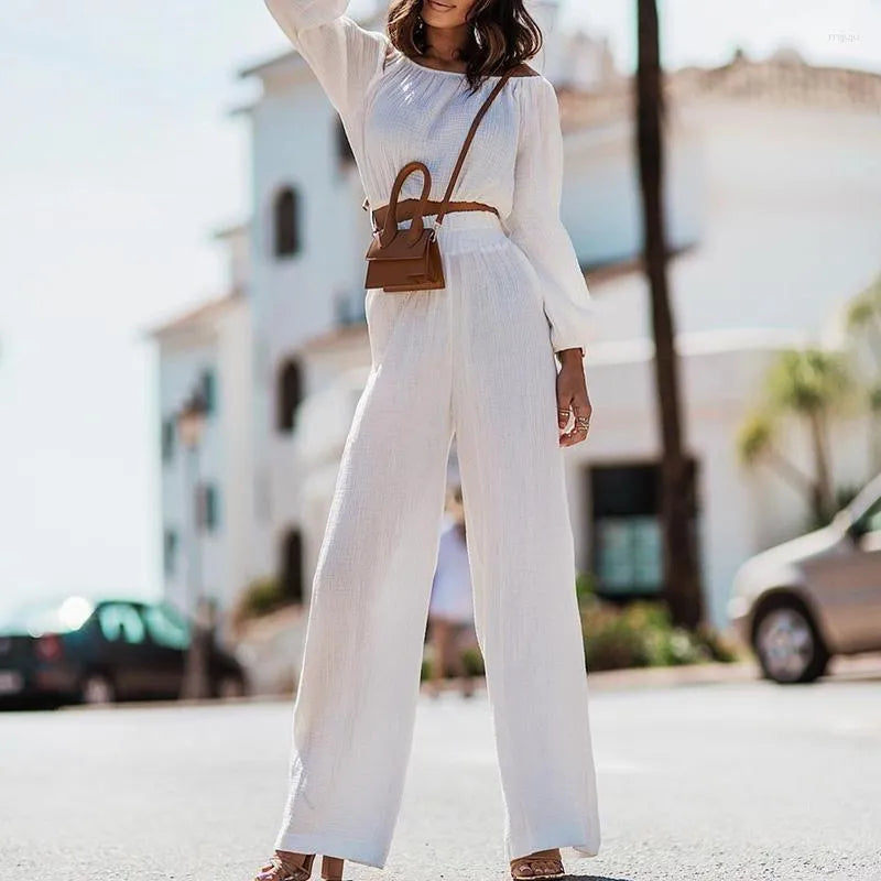 Women's Wide-Leg Jumpsuit - Long Sleeve - High Waist - Elegant & Breathable Fit
