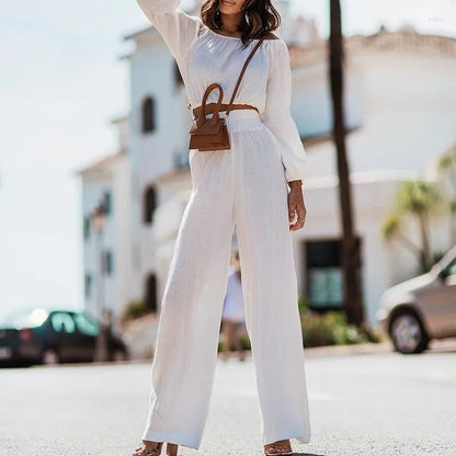Women's Wide-Leg Jumpsuit - Long Sleeve - High Waist - Elegant & Breathable Fit