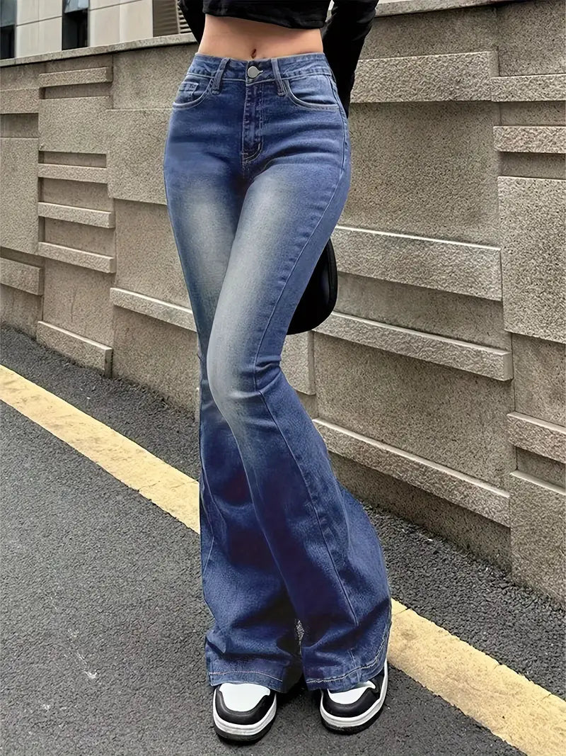 Women's stylish vintage jeans with wide legs
