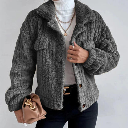 Women's Textured Button-Up Jacket - Knitted Fabric - Relaxed Fit - Casual Wear