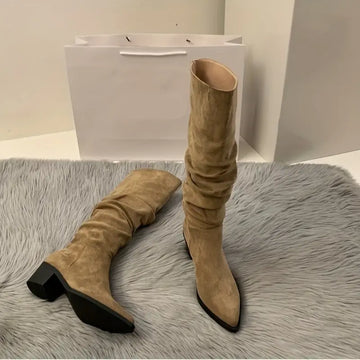 Women's high-heeled suede pointed toe knight boots