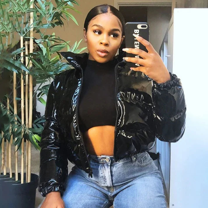 Women's puffer leather jacket
