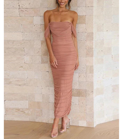 Women's Bodycon Maxi Dress - Off-the-Shoulder - Ruched Elegant Evening Wear