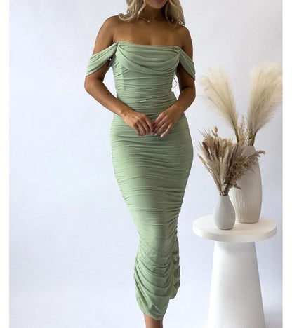Women's Bodycon Maxi Dress - Off-the-Shoulder - Ruched Elegant Evening Wear