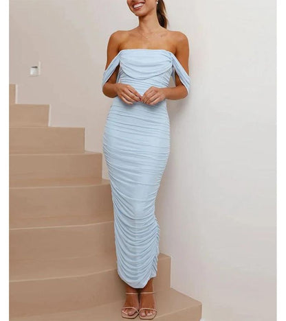 Women's Bodycon Maxi Dress - Off-the-Shoulder - Ruched Elegant Evening Wear
