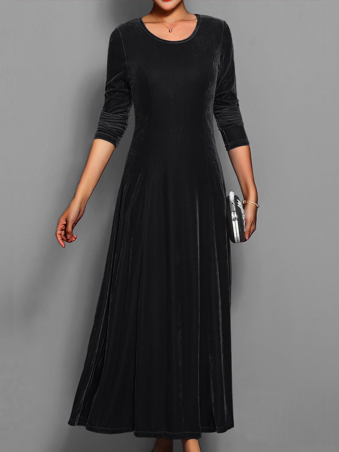 Round neck long sleeve maxi dress for women