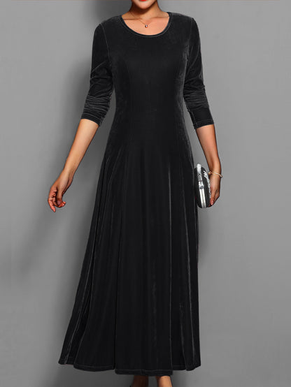 Round neck long sleeve maxi dress for women