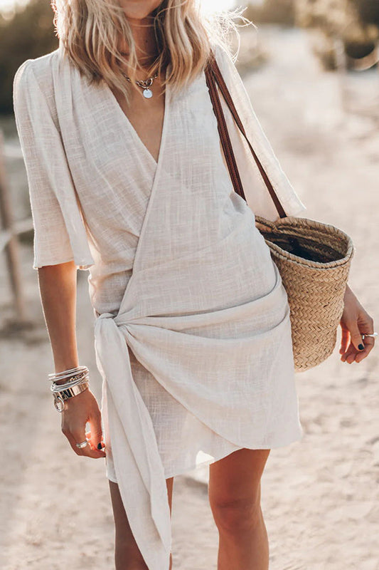 Breathable Adjustable Wrap V-Neck Dress